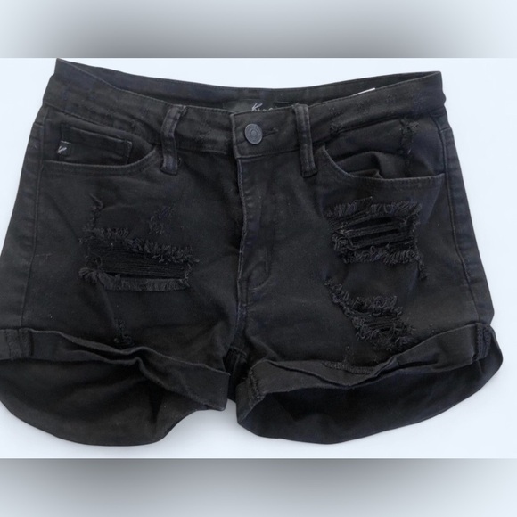 KanCan Black Distressed Denim Shorts | Size 23 | Cuffed Hem - Picture 2 of 6